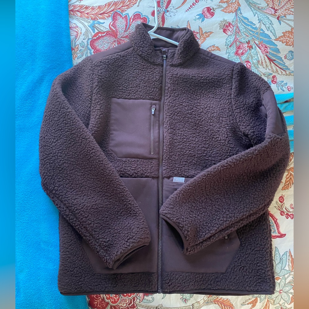 Figs Sherpa zip up fleece, M, Espresso, women’s
